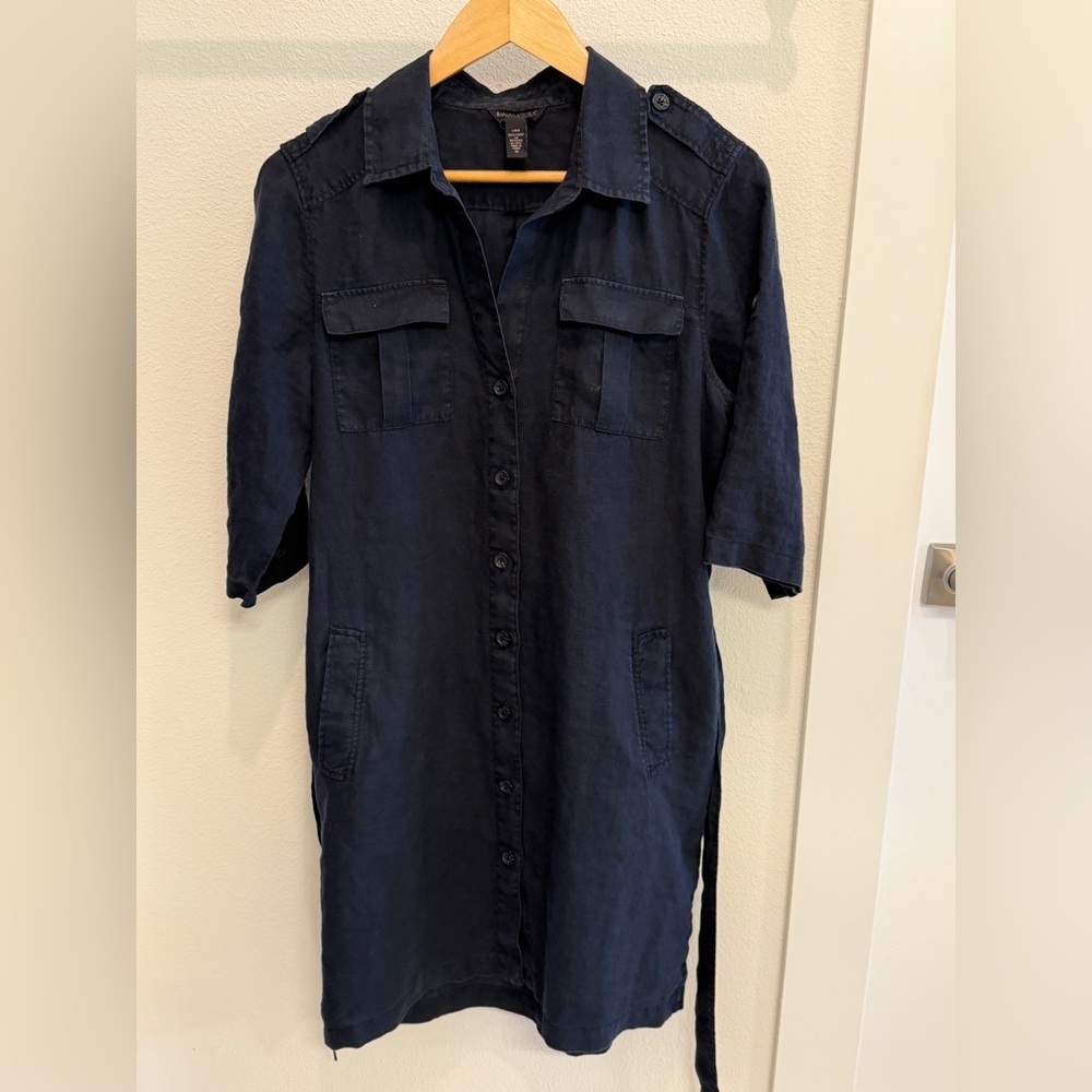 Banana Republic Classic Navy Linen Shirt Dress with Waist Tie - Picture 4 of 9